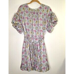 Women's Puff Sleeve Mini Dress Sz M Belted Cocktail Party Wedding Dainty Fairy